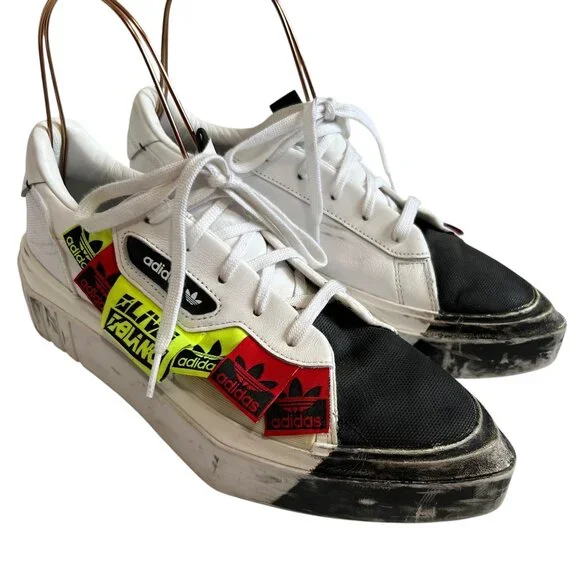 adidas Olivia LeBlanc Sleek sneakers white black coated canvas size 9.5 platform - Picture 1 of 15